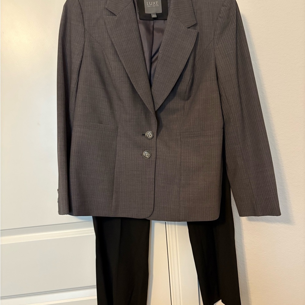 Luxe Gray Blazer and Black Pants Set